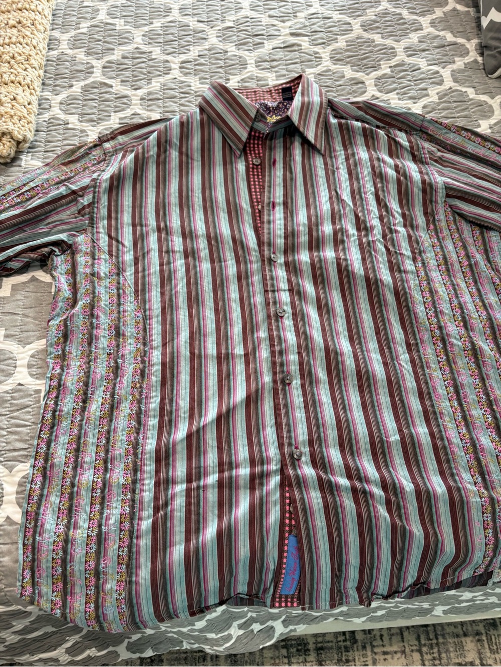 Robert Graham Multicolor Striped Button-Down Shirt (teal, maroon, brown, purple)
